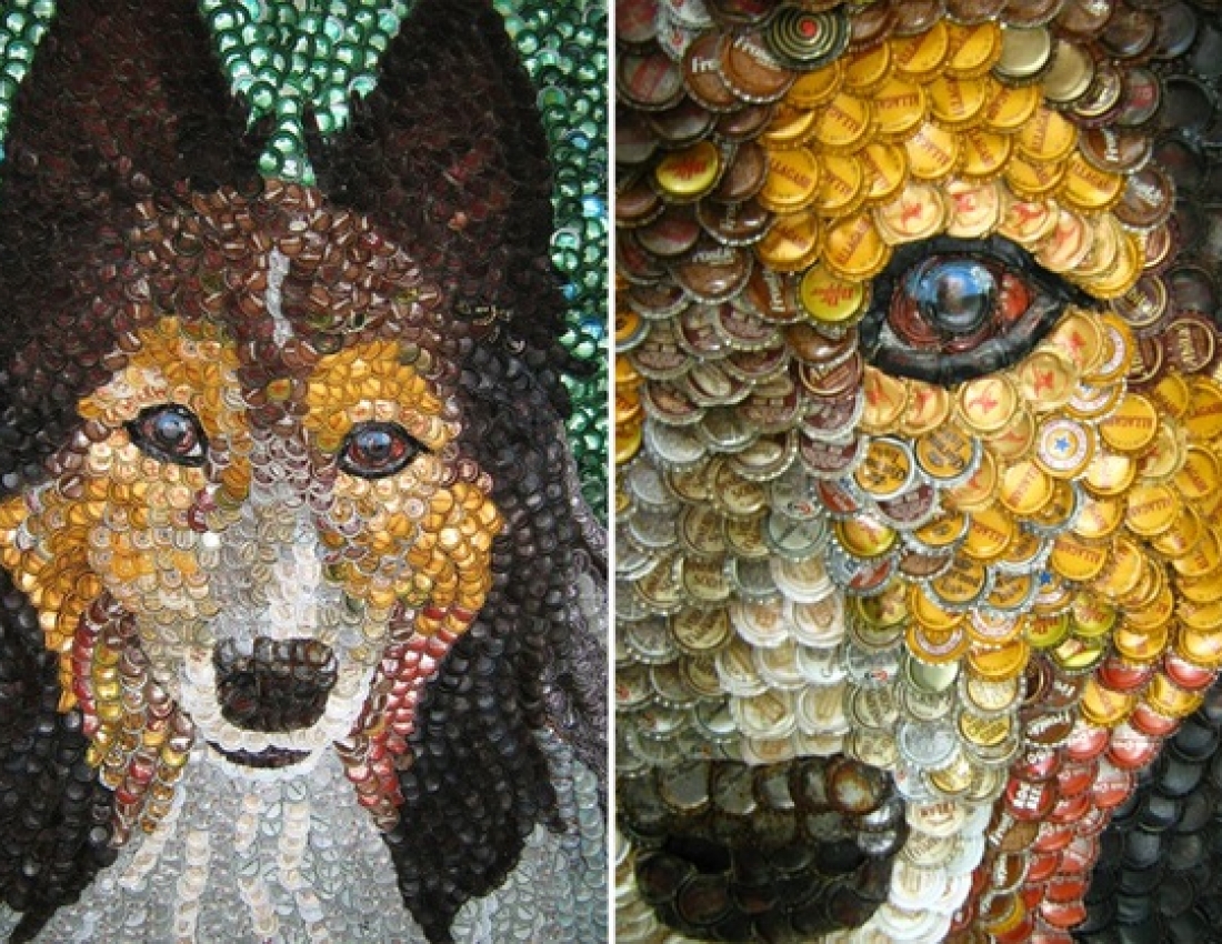 Incredible mosaics ... made of plastic bottle caps