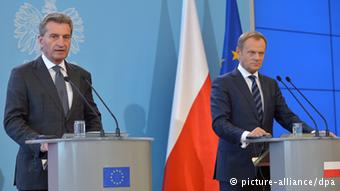 Oettinger (left) and Tusk are pushing for a joint energy union